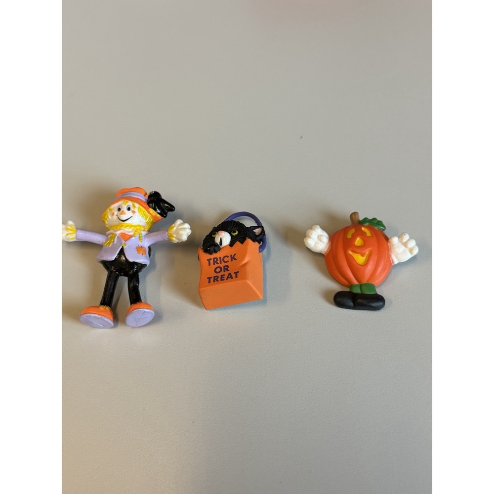 Vintage Gibson Greetings Halloween Brooch Pin Lot of 3 Scarecrow Cat Pumpkin